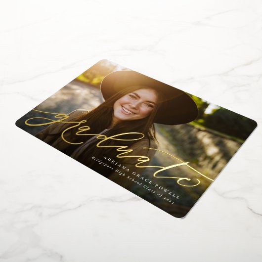 Modern script eenvoudig één foto-afstuderen folie uitnodiging (Gedraaid)