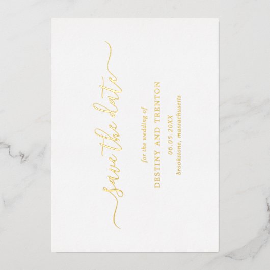 Modern Script Eenvoudig Elegant Bruiloft Bewaar de Folie Uitnodiging (Voorkant)