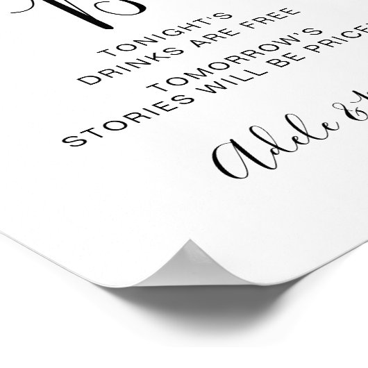 Modern Script Eenvoudig Open Bar Bord Poster (Hoek)
