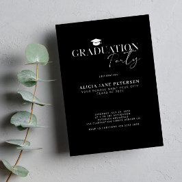 Modern script eenvoudig zwart afstudeerfeest kaart