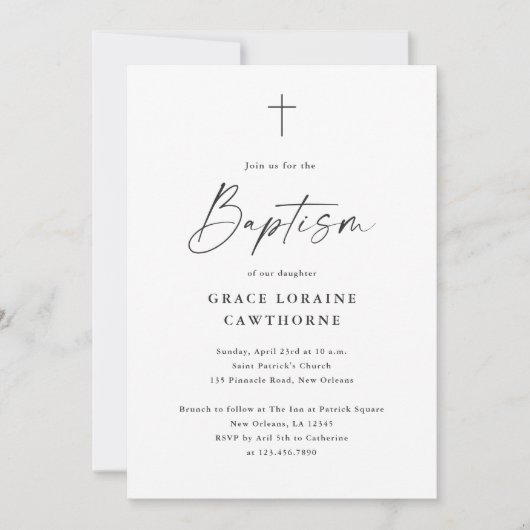 Modern Script Eenvoudig zwart-wit doopsel Kaart (Voorkant)