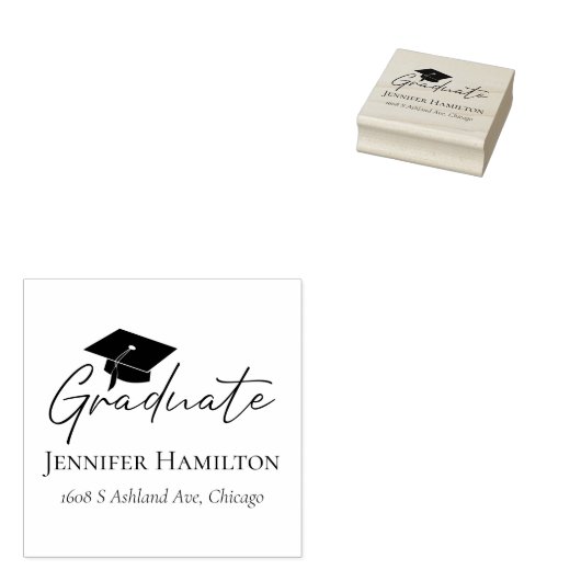 Modern Script Eenvoudige afstudeerdop Retouradres Rubberstempel (Gestempeld)