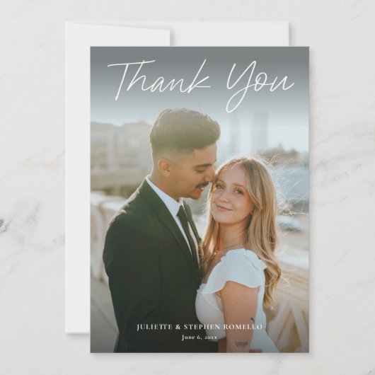 Modern Script Eenvoudige foto bruiloft Bedankkaart (Voorkant)