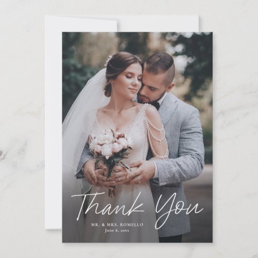 Modern Script Eenvoudige foto bruiloft Bedankkaart (Voorkant)