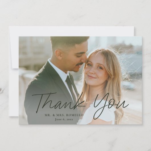 Modern Script Eenvoudige foto bruiloft Bedankkaart (Voorkant)