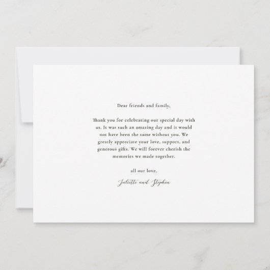 Modern Script Eenvoudige foto bruiloft Bedankkaart (Achterkant)