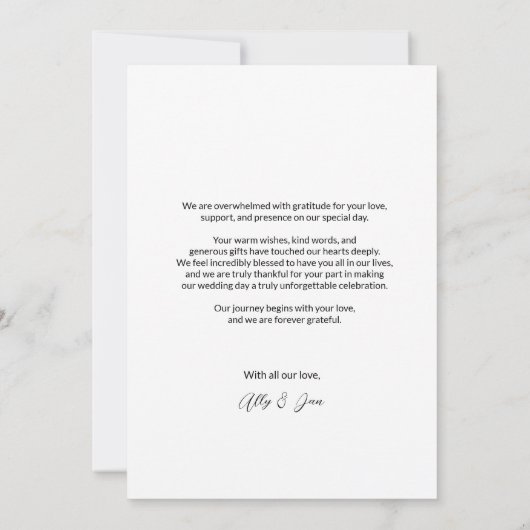 Modern Script Eenvoudige foto bruiloft Bedankkaart (Achterkant)