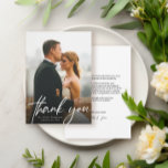 Modern Script Eenvoudige foto bruiloft Bedankkaart<br><div class="desc">Introductie van onze "Modern Script Simple Photo Wedding Thank You Card" - een eigentijdse en gepersonaliseerde manier om dankbaarheid uit te drukken aan uw bruiloftsgasten. Deze kaart heeft een moderne scripttypografie, ruimte voor een foto van uw speciale dag en aanpasbare velden voor een persoonlijk bericht, bruid- en bruidegomnamen en trouwdatum....</div>