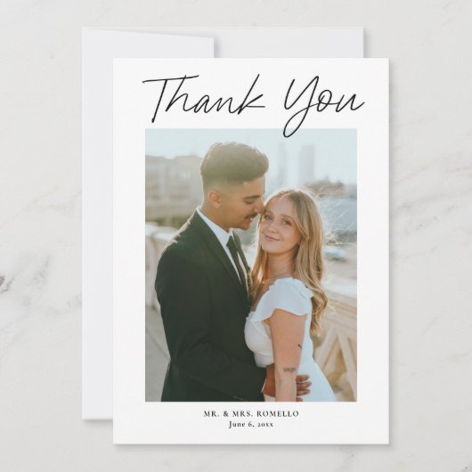 Modern Script Eenvoudige foto bruiloft Bedankkaart (Voorkant)