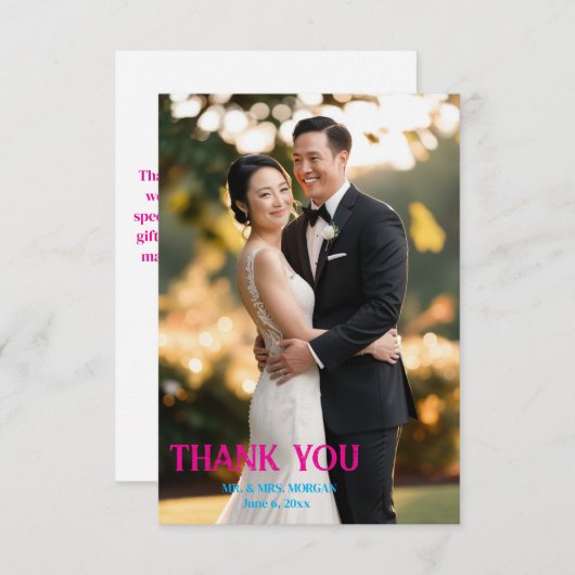 Modern Script Eenvoudige foto bruiloft Bedankkaart (Voorkant / Achterkant)