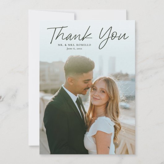 Modern Script Eenvoudige foto bruiloft Bedankkaart (Voorkant)