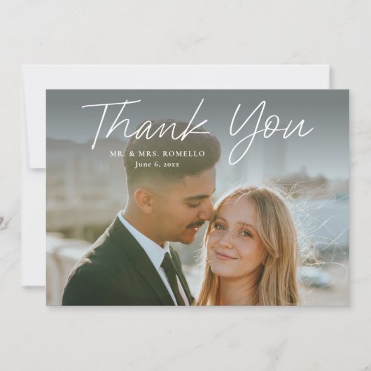 Modern Script Eenvoudige foto bruiloft Bedankkaart (Voorkant)