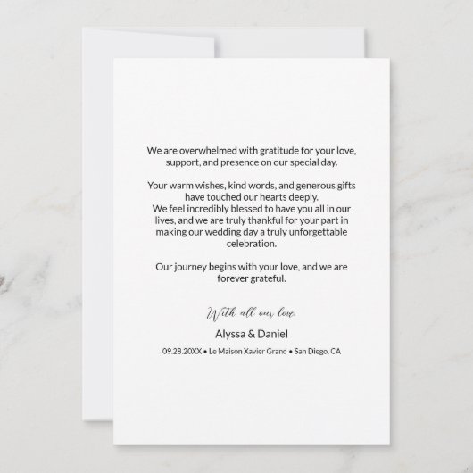 Modern Script Eenvoudige foto bruiloft Bedankkaart (Achterkant)