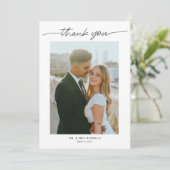 Modern Script Eenvoudige foto bruiloft Bedankkaart (Staand voorkant)