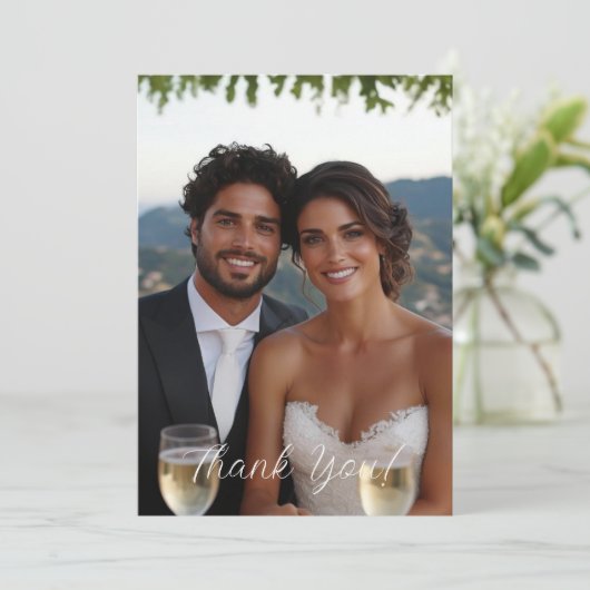Modern Script Eenvoudige foto bruiloft dank u Bedankkaart (Staand voorkant)