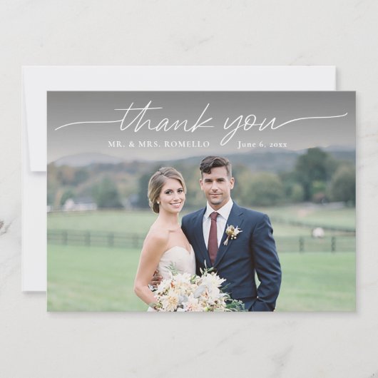 Modern Script Eenvoudige foto bruiloft dank u kaar Bedankkaart (Voorkant)