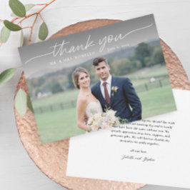 Modern Script Eenvoudige foto bruiloft dank u kaar Bedankkaart