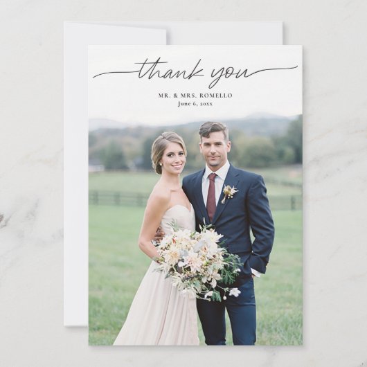 Modern Script Eenvoudige foto bruiloft dank u kaar Bedankkaart (Voorkant)