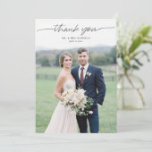 Modern Script Eenvoudige foto bruiloft dank u kaar Bedankkaart (Staand voorkant)