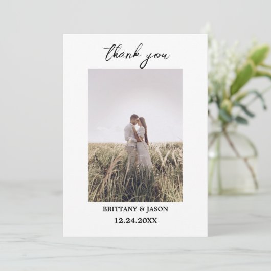 Modern Script Eenvoudige foto bruiloft dank u kaar Kaart (Staand voorkant)