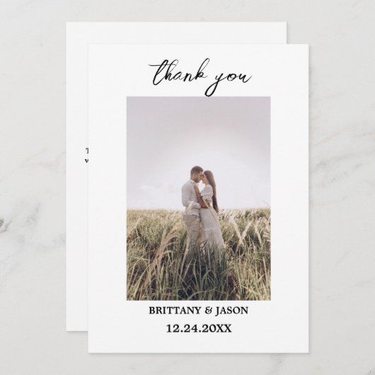 Modern Script Eenvoudige foto bruiloft dank u kaar Kaart (Voorkant / Achterkant)