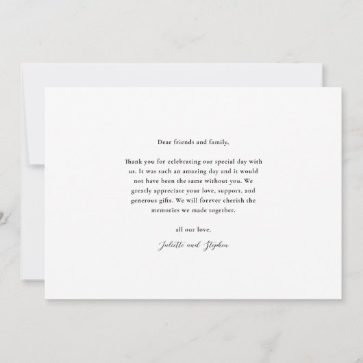Modern Script Eenvoudige foto bruiloft dank u Kaart (Achterkant)