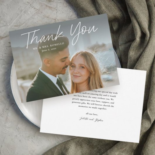 Modern Script Eenvoudige foto bruiloft dank u Kaart
