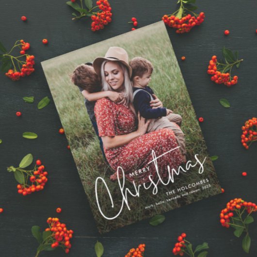 Modern Script Eenvoudige foto Kerstvakantie Kaart