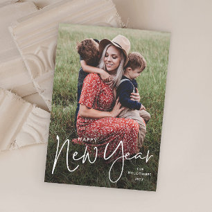 Modern Script Eenvoudige foto Nieuwjaar Feestdagenkaart