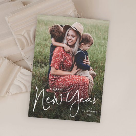 Modern Script Eenvoudige foto Nieuwjaar Feestdagenkaart