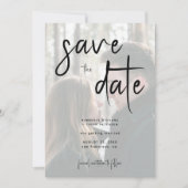 Modern script eenvoudige foto QR code bruiloft Save The Date (Voorkant)