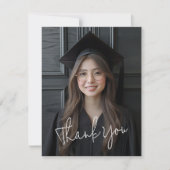 Modern script eenvoudige foto wit afstuderen bedankkaart (Voorkant)