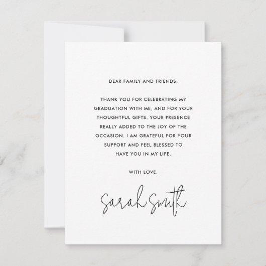 Modern script eenvoudige foto wit afstuderen bedankkaart (Achterkant)