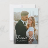 Modern Script Eenvoudige Petite Photo Wedding Bedankkaart (Voorkant)