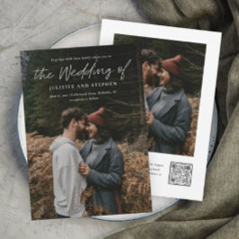 Modern Script Eenvoudige QR-code Foto Bruiloft Kaart