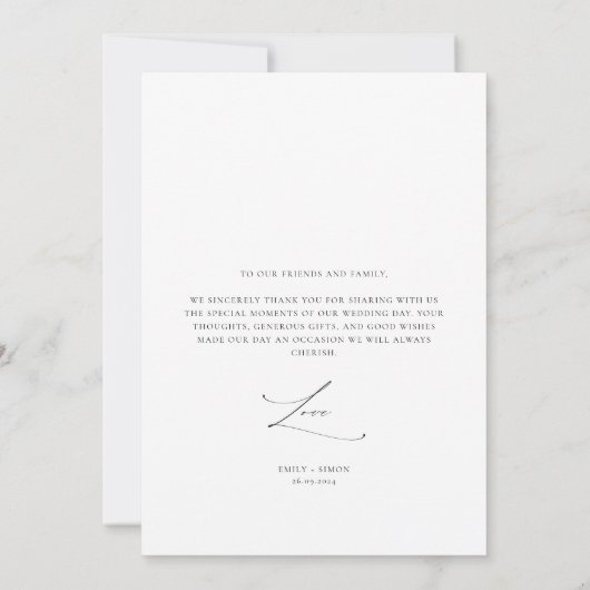 Modern Script Eenvoudige Trouwfoto Flat Bedankkaart (Achterkant)