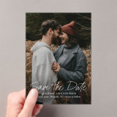 Modern Script Eenvoudige trouwfoto Sla de datum op Acryl Uitnodigingen (Insitu (Draagbaar))