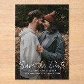 Modern Script Eenvoudige trouwfoto Sla de datum op Acryl Uitnodigingen (Voorkant)