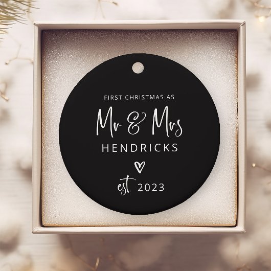 Modern script | Eerste Kerstmis als de heer en mev Keramisch Ornament