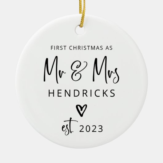 Modern script | Eerste Kerstmis als de heer en mev Keramisch Ornament (Voorkant)