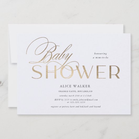 modern script elegant baby shower-uitnodiging (Voorkant)