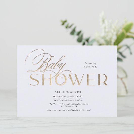 modern script elegant baby shower-uitnodiging (Staand voorkant)