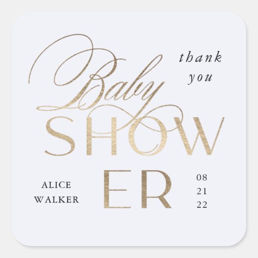 modern script elegant baby shower vierkante sticker (Voorkant)
