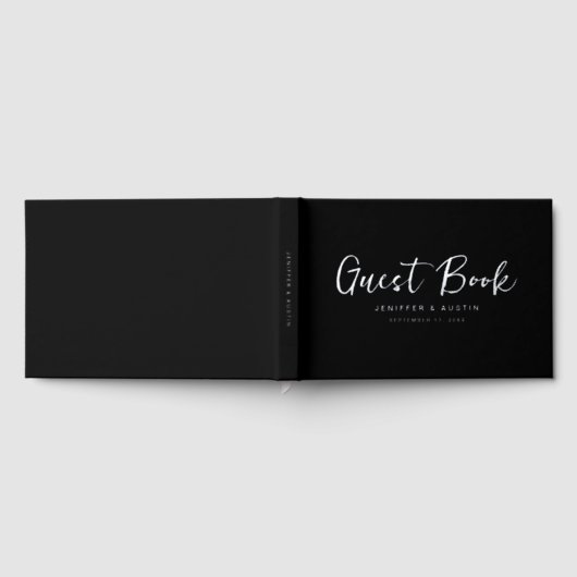 Modern Script Elegant Black Wedding Gastenboek (Volledig)
