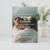 modern script elegant botanisch boho foto trouwfee kaart (Staand voorkant)