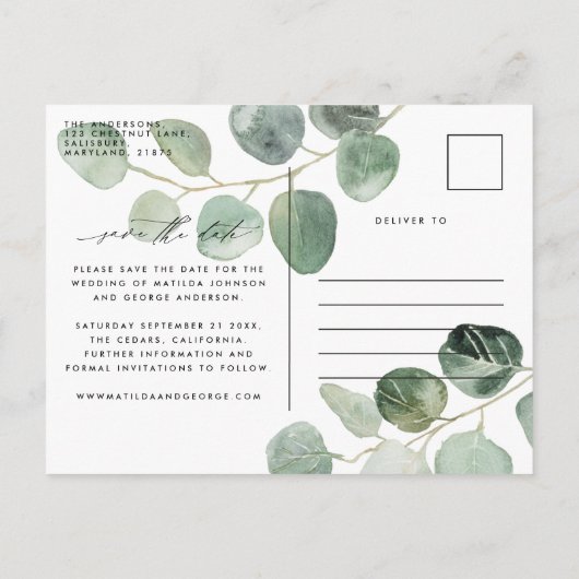 Modern script elegant bruiloft aankondigingskaart (Achterkant)