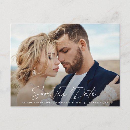 Modern script elegant bruiloft aankondigingskaart (Voorkant)