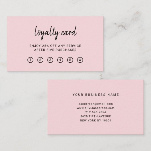 Modern script | Elegant en eenvoudig Bleek roze Klantenkaartje