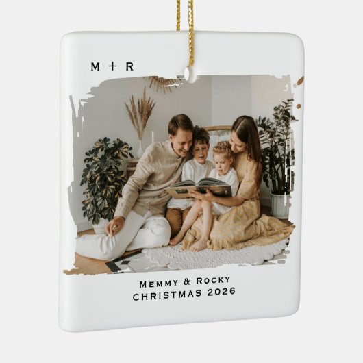 Modern Script Elegant Engagement Photo Keepsake Keramisch Ornament (Rechts)