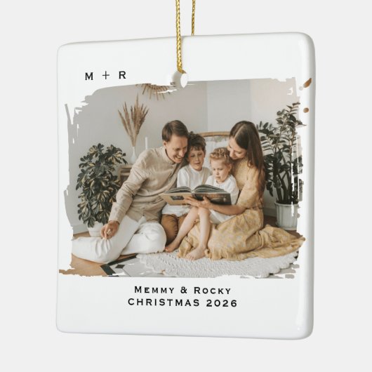 Modern Script Elegant Engagement Photo Keepsake Keramisch Ornament (Links)